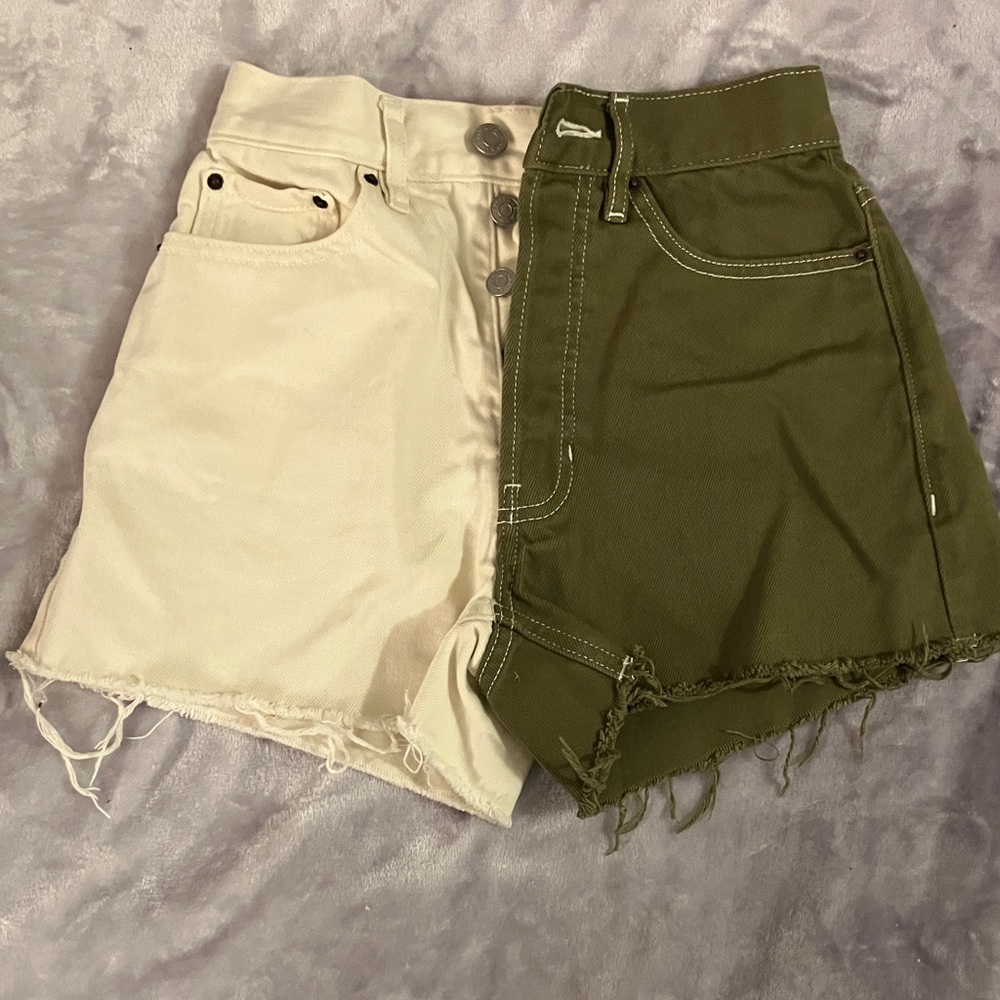 PacSun Cream and Olive/Green Jean Shorts